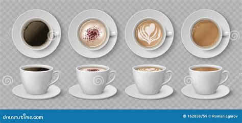 Realistic Coffee Cups Espresso Latte And Cappuccino Hot Beverages 3d