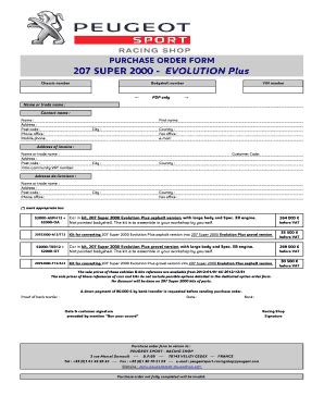 Fillable Online Purchase Order Form 207 Super 2000 Evolution