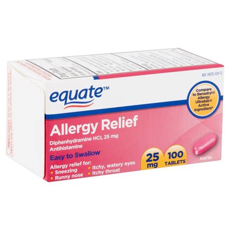 Equate Allergy Relief Tablets 25 Mg 100 Count Miami Technology Usa