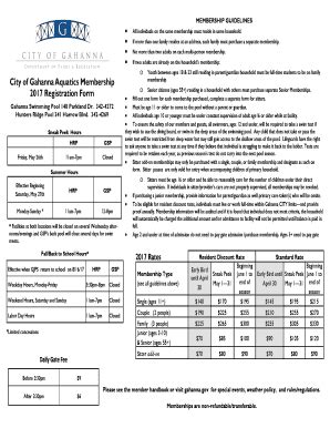 Fillable Online City Of Gahanna Aquatics Membership 2017 Registration