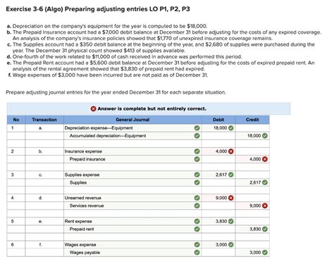 Solved Exercise 3 6 Algo Preparing Adjusting Entries Lo