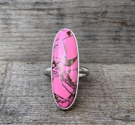 Pink Howlite Copper Turquoise Sterling Silver Ring Hot Pink Stone Ring