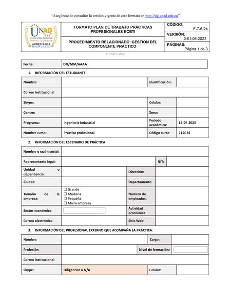 Anexo Formato Plan De Trabajo Aseg Rese De Consultar La Versi N