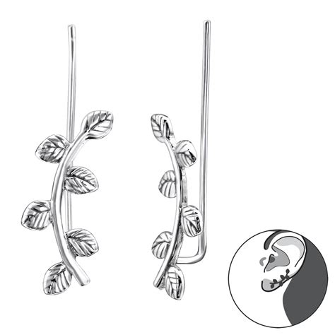 Geschwärzte Ear Climber 925 Sterling Silber mit Zweig Ohrstecker