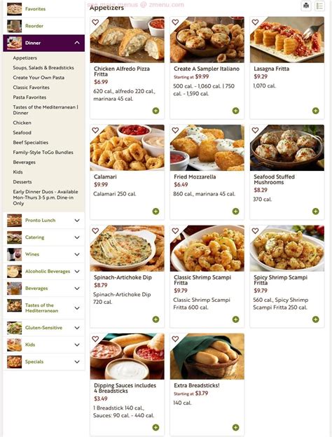 Olive Garden Menu Printable