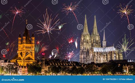 Cologne Cathedral Under Fireworks Stock Photo - Image of historic ...