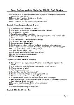 Percy Jackson And The Lightning Thief Detailed Reading Questions With