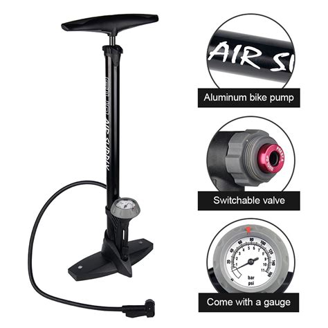 Bike Floor Pump Aluminum Bicycle Air Pump with Air Gauge Schrader Valve ...