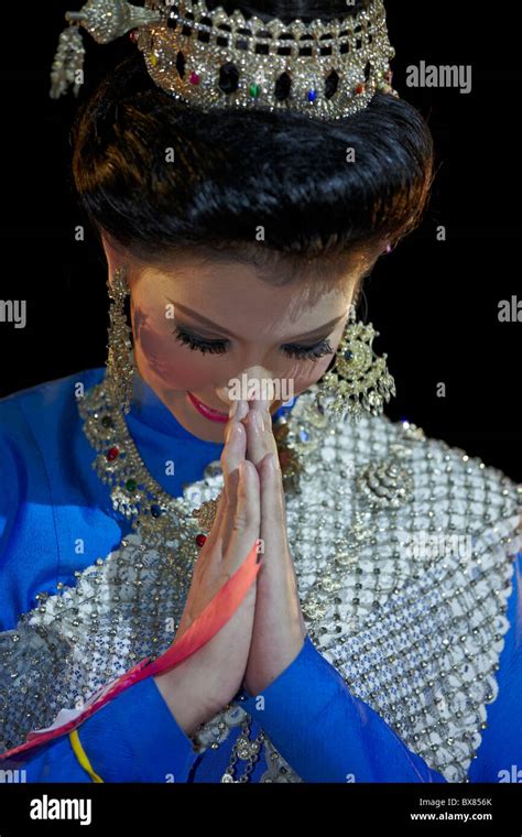 Thailand Wai Greeting Beautiful Thai Woman Showing The Traditional