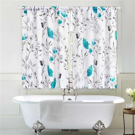 Ikfashoni Hookless Shower Curtain With Snap In Liner And Window Curtain Teal Floral Waterproof