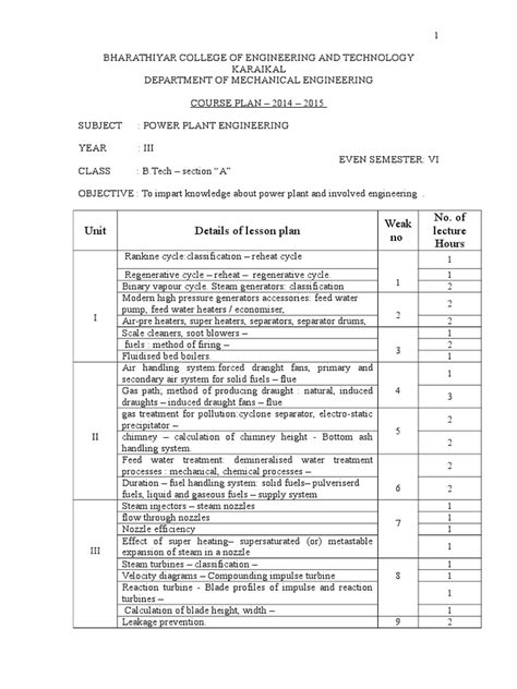 Course Plan Power Plant Engineering | PDF | Boiler | Power Station