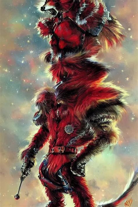 A Cosmic Furry Fox Knight In Crimson Armor In The Stable Diffusion