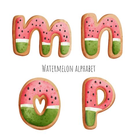 Premium Vector Watermelon Cookies Alphabet Cookies Letter M N O P