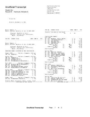 Fillable Online Unofficial Transcript Tripod Fax Email Print