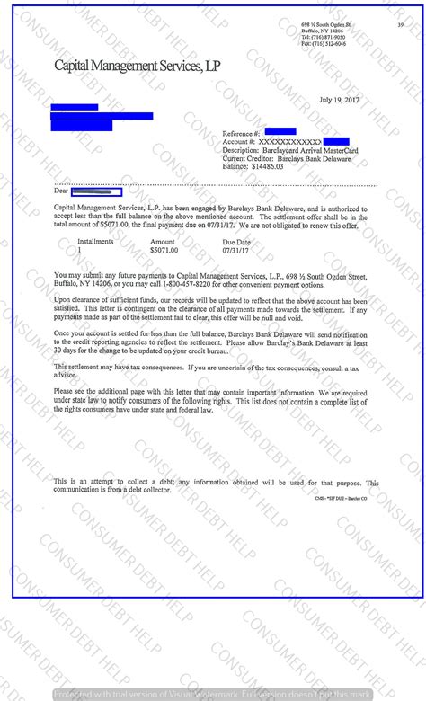 Settlement Letters from Barclay’s Bank – Consumer DEBT HELP ASSOCIATION