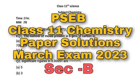 Pseb Chemistry Class 11 Paper Solution Part 2 March Exam 2023