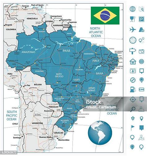 Highly Detailed Road Map Of Brazil Stock Illustration Download Image