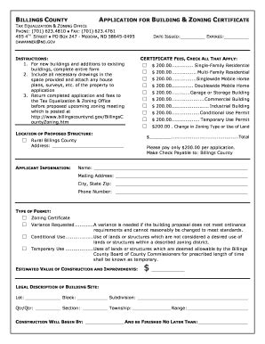 Fillable Online Billingscountynd Building Permit Application Billings