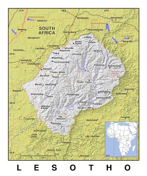 Detailed political map of Lesotho with relief | Lesotho | Africa ...