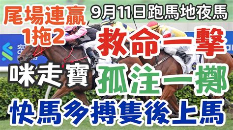 賽馬貼士9月11日星期三跑馬地夜馬，快馬多搏隻後上馬，救命一擊，孤注一擲，咪走雞，尾場連贏1拖2，多謝支持訂閱。 Youtube