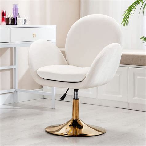 Velvet Vanity Arm Chair with Back, Comfy Adjustable Swivel Stool No ...