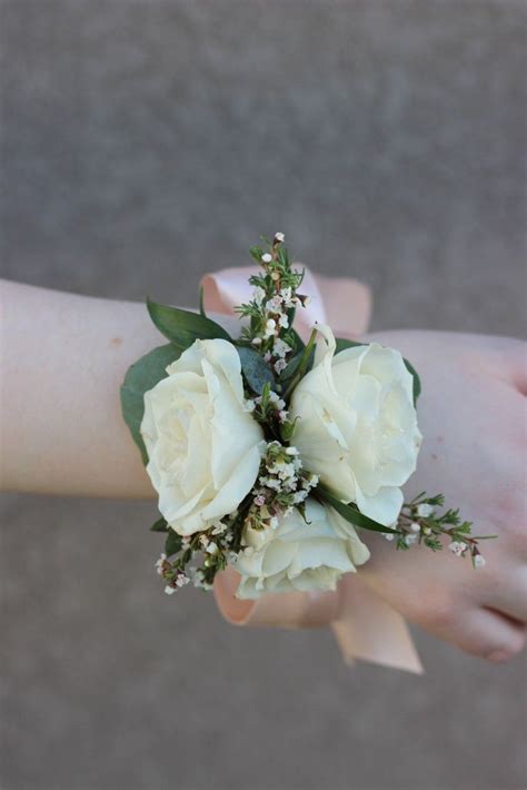 Wrist Corsage White Majolica Spray Roses Sterling Range Seeded