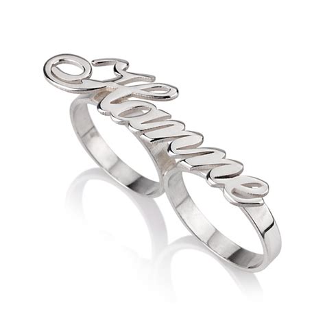 Two Finger Name Ring Double Name Ring In Silver And Gold