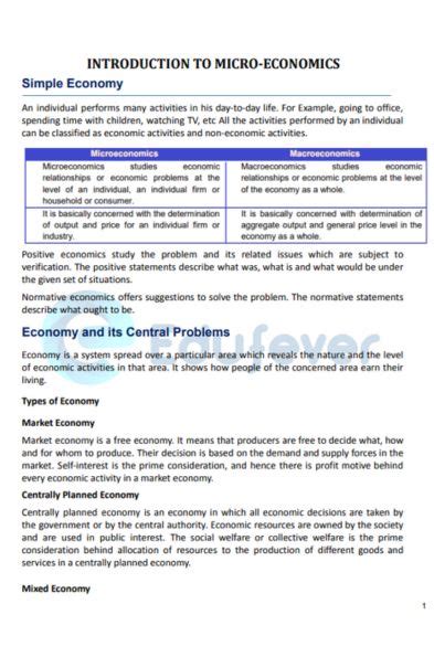 CBSE Class 11 Microeconomics Introduction To Microeconomics Notes