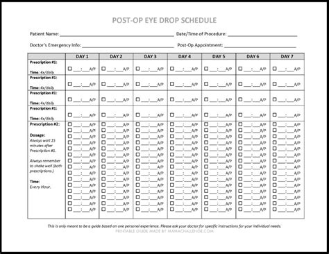 Printable Eye Drop Medication Chart