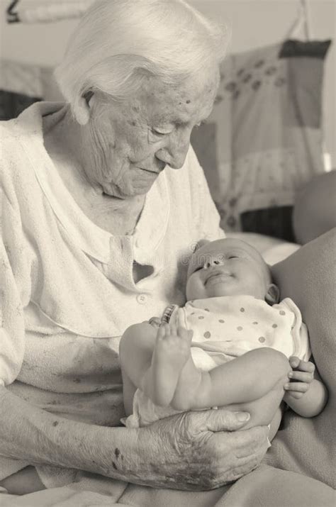 Great Grandmother Holds In Arms Her Great Grandson Stock Image Image