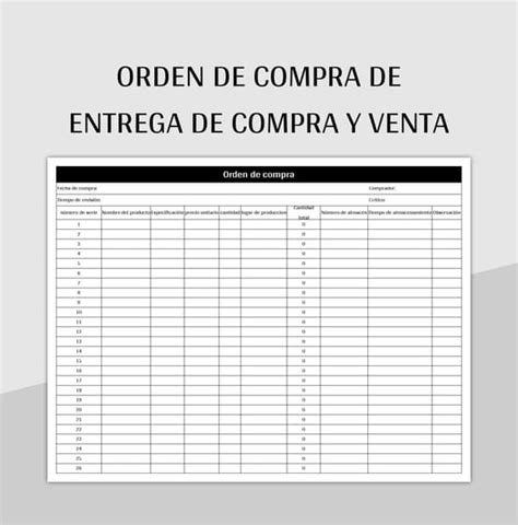 Plantilla De Excel Orden De Compra De Entrega De Compra Y Venta Y Hoja