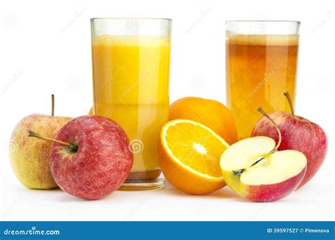 Zumo De La Naranja Y De Manzana Contra Foto De Archivo Imagen 39597527