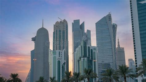 The Skyline of Doha City Center during Evening Stock Photo - Image of ...