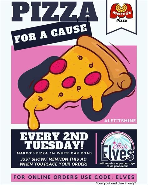 Marcos Pizza For A Cause Benefiting Ellies Elves March 12th