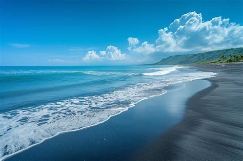 Premium Photo Incredible Beach With Black Sand Big Waves Of The Ocean