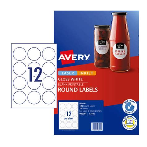 Avery Round Labels 60mm Gloss White 120 Labels Inkjet Online