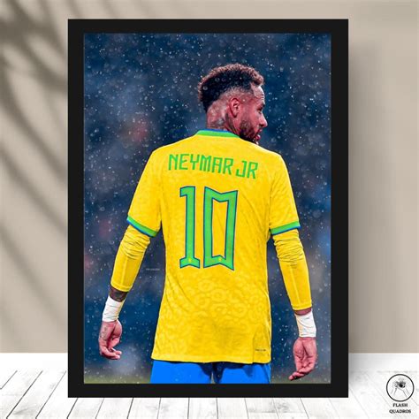 Quadro Neymar Jr Brasil Futebol Camisa C Moldura E Vidro A A Ref