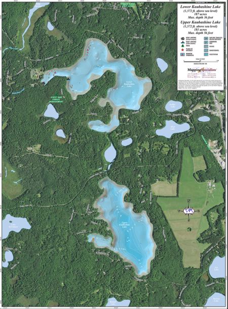 Lower And Upper Kaubashine Lake Enhanced Wall Map Mapping Specialists Limited