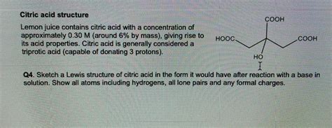 Solved Citric Acid Structure Cooh Lemon Juice Contains