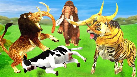 Monster Lion Mammoth Vs Zombie Tiger Bull And Cow Cartoon Saved By