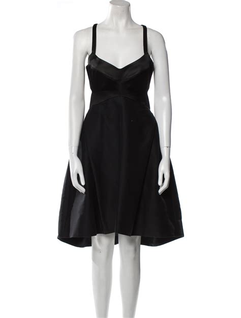 Halston Heritage V Neck Midi Length Dress Black Dresses Clothing