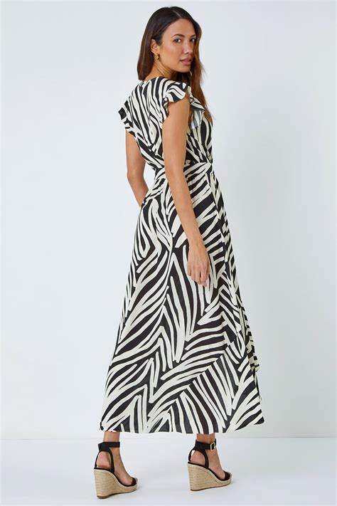 Black Zebra Print Maxi Wrap Dress Roman Uk