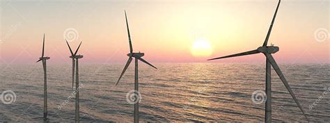 Offshore Wind Turbines At Sunset Stock Illustration Illustration Of Environmental Prices