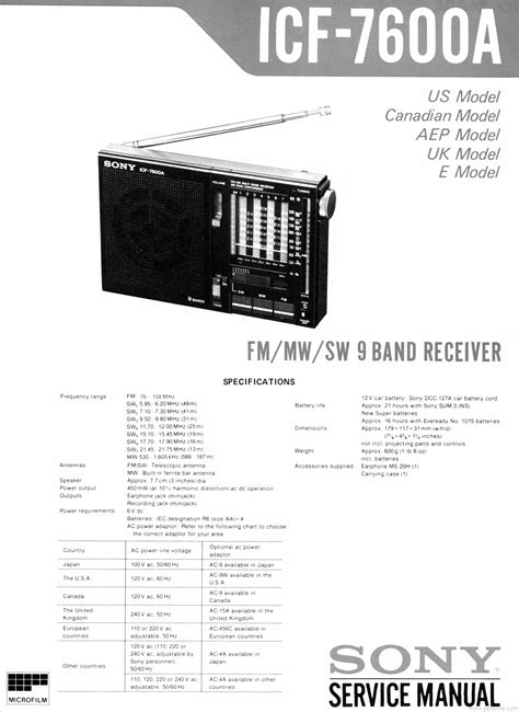 Sony Icf 7600a Service Manual