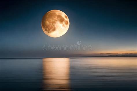 Moonlight in Ocean Landscape. Bright Full Moon Over the Sea Stock ...