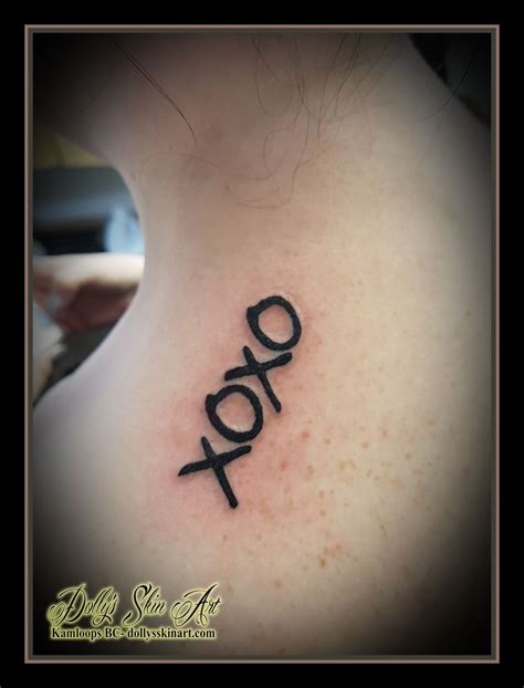 Xoxo Black Lettering Font Linework Shoulder First Tattoo Kamloops Dolly