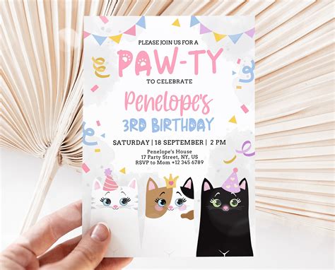 Editable Kitten Birthday Party Invitation Cat Birthday Party Etsy