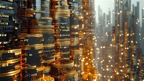 Big Piles Of Shiny Gold Coin Stacked Up Arrange Like Tall Tower With