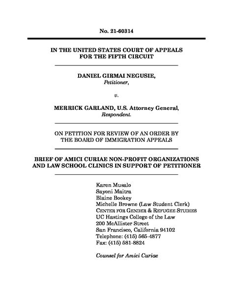 Amicus Brief In Negusie V Garland Tahirih Justice Center Tahirih