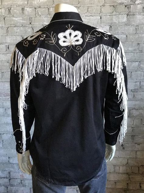 Rockmount 6723 Mens Vintage Fringe Embroidered Western Shirt Black J